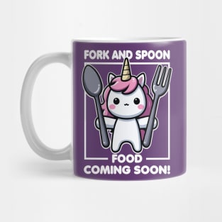 Fork And Spoon Food Coming Soon: Funny Unicorn Mug